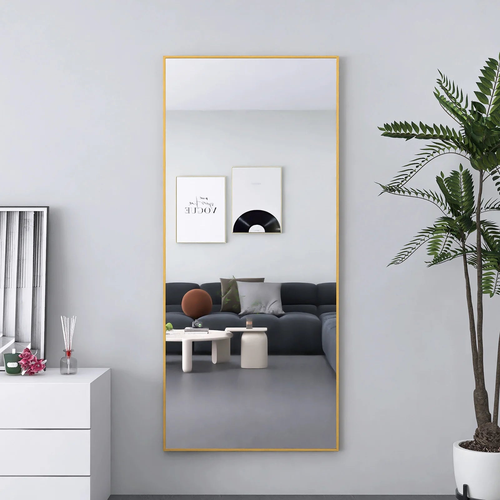 Staande Spiegel – Full Body Spiegel – Grote Spiegel – Vloerspiegel – Goudkleurige Spiegel – 180 x 80 cm – Versterkt Glas – Stevig Metalen Frame - QUORE