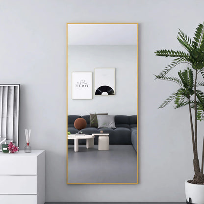 Staande Spiegel – Full Body Spiegel – Grote Spiegel – Vloerspiegel – Goudkleurige Spiegel – 180 x 80 cm – Versterkt Glas – Stevig Metalen Frame - QUORE