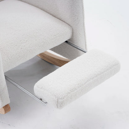 Schommelstoel – Relaxstoel – Hangstoel – Stoel Met Voetsteun – Teddy Bekleding – Ergonomische Rugleuning – Opvouwbare Voetsteun - Wit