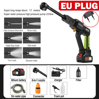 Hogedrukreiniger - Accu - Draadloze - 1000W - 100Bar - 30000mAh - Krachtige Waspistool - 6-in-1 Nozzle - Voor Auto en Thuisgebruik - 1 Accu