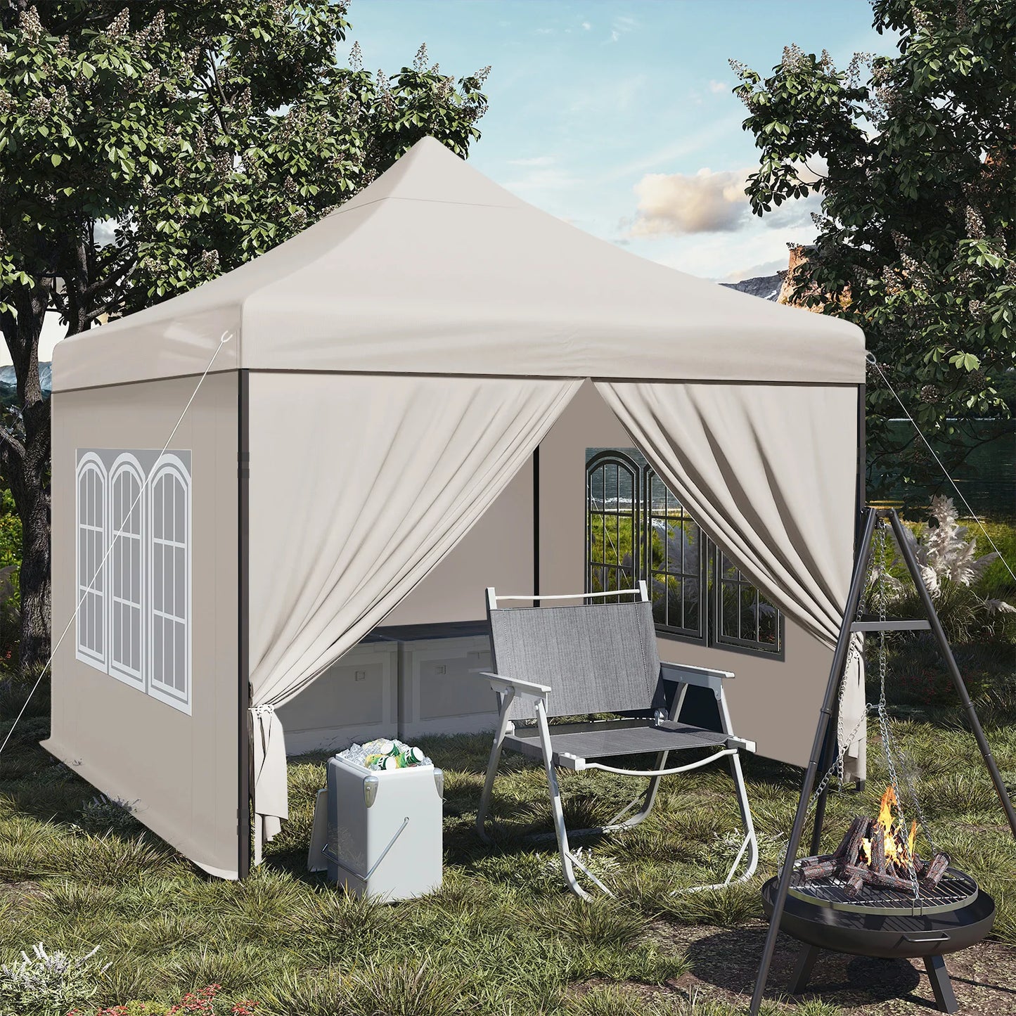 Tuinpaviljoen - 3x3m - Partytent - Verstelbare Hoogte - Gazebo - 4  Afneembare Zijpanelen - met Vensters - UV-Bestendig - Waterdichte - Grijs