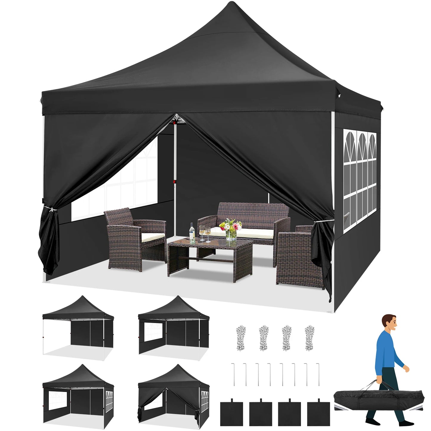 Inklapbare Partytent – Vouwtent – Overkapping – Tuinent – 3x3 Meter – Waterdicht Oxford – Verstelbare Hoogte