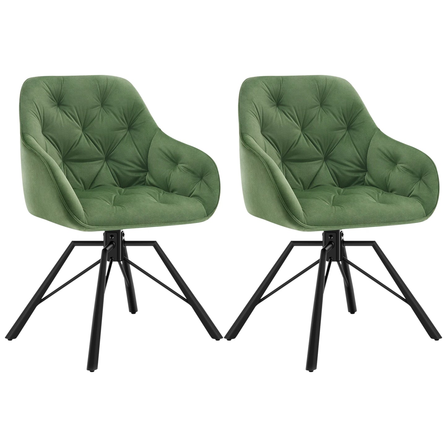 Draaibare Eetkamerstoelen – Set van 2 - Eetstoel – Bureaustoel – Leesstoel – Comfortstoel – Ergonomisch Design – 360° Draaibaar - Fluweel - Donkergroen
