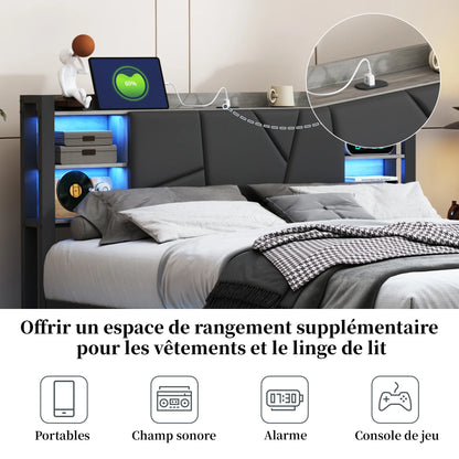 Modern Gestoffeerd Tweepersoonsbed – Gestoffeerd Bed – Opbergbed – Led Bed – Metalen Bedframe – 160x200 CM – Usb-Laadpoort – Ruime Opberglades