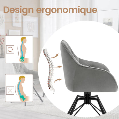 Draaibare Eetkamerstoelen – Set van 2 - Eetstoel – Bureaustoel – Leesstoel – Comfortstoel – Ergonomisch Design – 360° Draaibaar - Fluweel - Donkergrijs