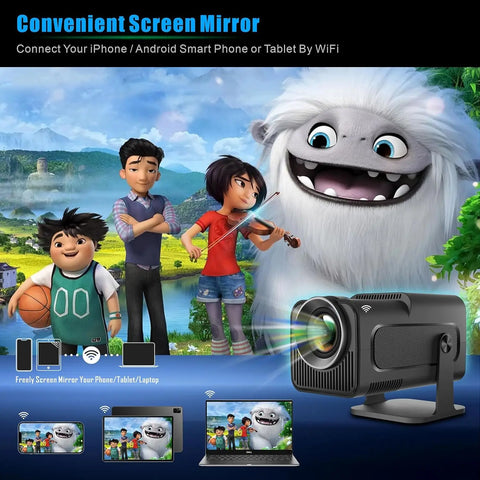 One Zisa - HY300 Mini - Beamer - Projector Beamer - Mini Meamer - 1920x1080dpi - Automatische focus - met WiFi - Android 11 - Zwart