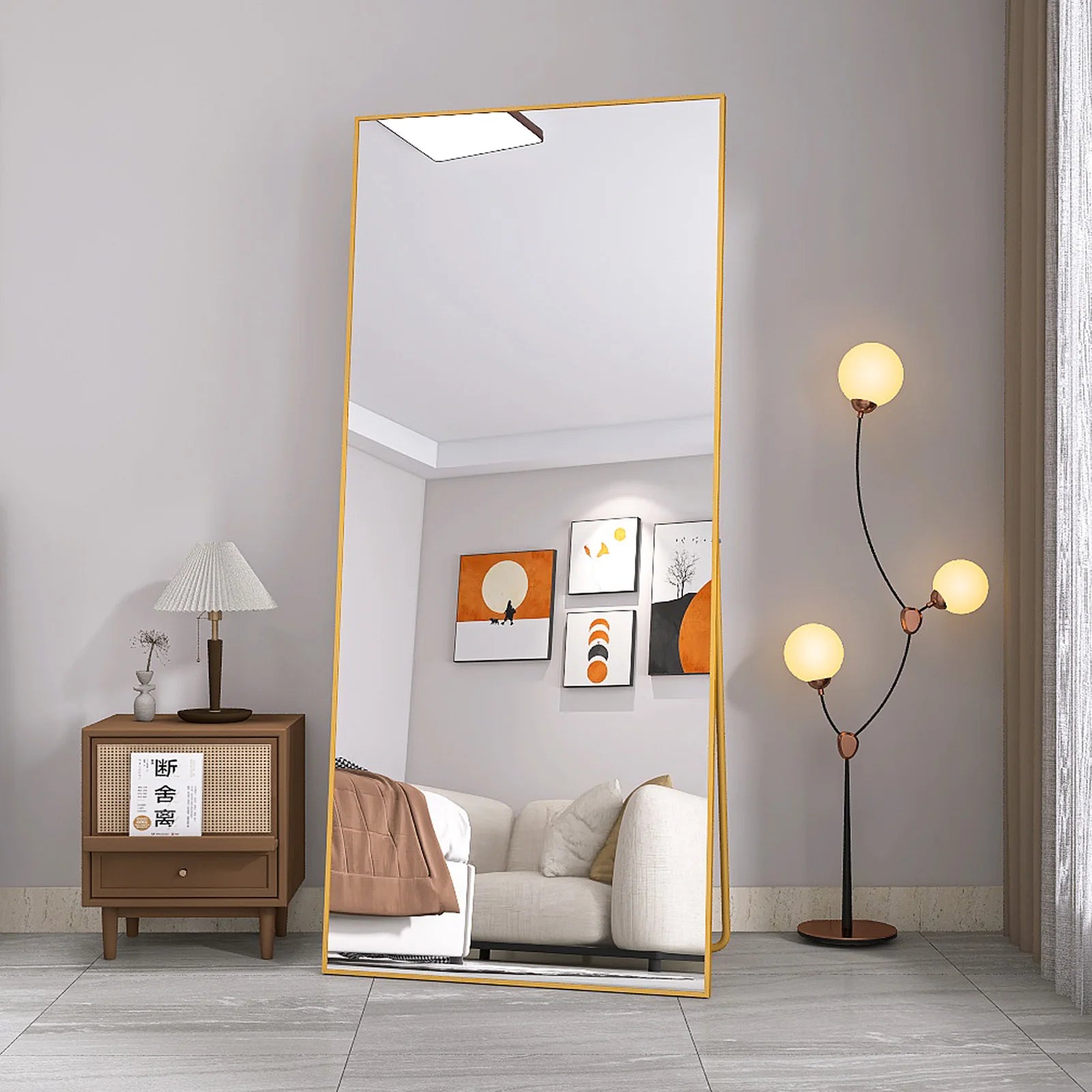 Staande Spiegel – Full Body Spiegel – Grote Spiegel – Vloerspiegel – Goudkleurige Spiegel – 180 x 80 cm – Versterkt Glas – Stevig Metalen Frame - QUORE