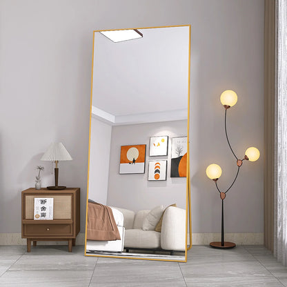 Staande Spiegel – Full Body Spiegel – Grote Spiegel – Vloerspiegel – Goudkleurige Spiegel – 180 x 80 cm – Versterkt Glas – Stevig Metalen Frame - QUORE