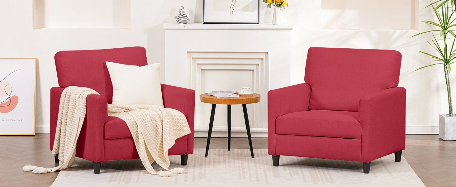Relaxstoel – Fauteuil – Lounge Stoel – Zitstoel – Zacht Linnenhoes – Dikke Foam Vulling – Ergonomisch Design - 82 x 78 x 93 cm - Rood - QUORE