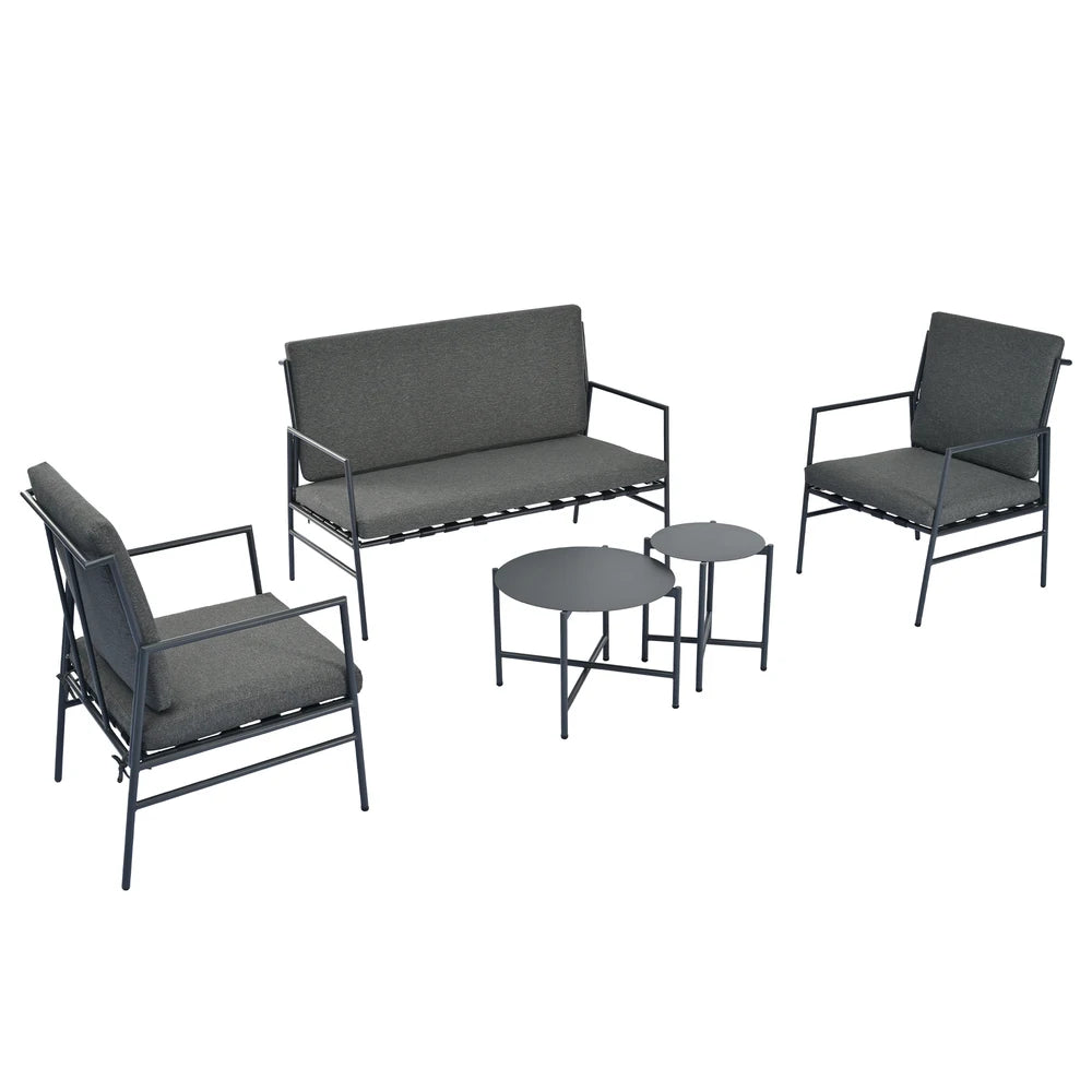 Buitenbank Set – Tuinbank – Tuinmeubel – Balkonbank – Polyester Kussens – Verzinkt Stalen Frame – Draagkracht 150 Kg - Grijs