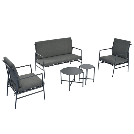 Buitenbank Set – Tuinbank – Tuinmeubel – Balkonbank – Polyester Kussens – Verzinkt Stalen Frame – Draagkracht 150 Kg - Grijs