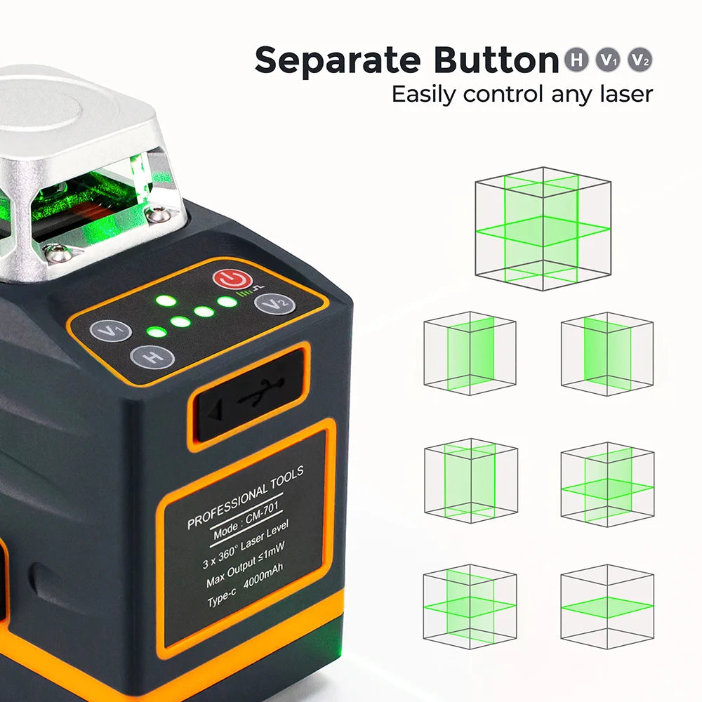 Laserwaterpas – 3D Laserwaterpas – Zelfnivellerende Laser – Groene Laserwaterpas – Kruislijnlaser – 360° Bereik – Oplaadbare Batterij – Afstandsbediening - QUORE