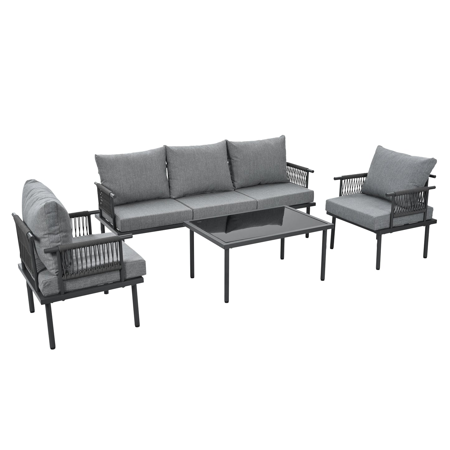 Loungeset – Tuinset – Buitenmeubelen – Zithoek – Weerbestendige Kussens – Verzinkt Stalen Frame