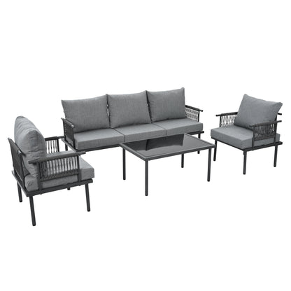 Loungeset – Tuinset – Buitenmeubelen – Zithoek – Weerbestendige Kussens – Verzinkt Stalen Frame