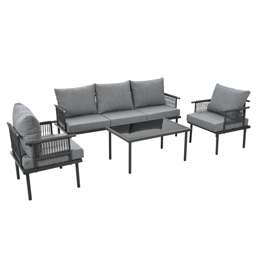 Loungeset – Tuinset – Buitenmeubelen – Zithoek – Weerbestendige Kussens – Verzinkt Stalen Frame