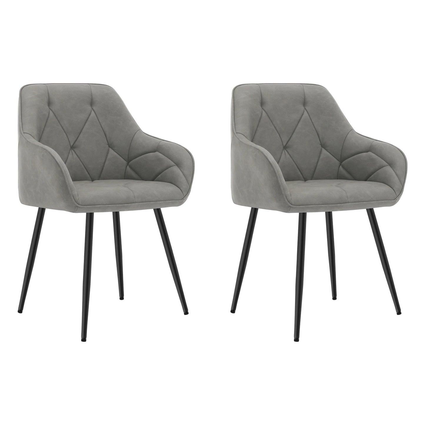Eetkamerstoelen – Design Stoelen – Kunstleer Stoelen – Comfortabele Stoelen – Metalen Poten Stoelen – Set Van 2 – Donkergrijs Kunstleer – Draagvermogen 120 Kg