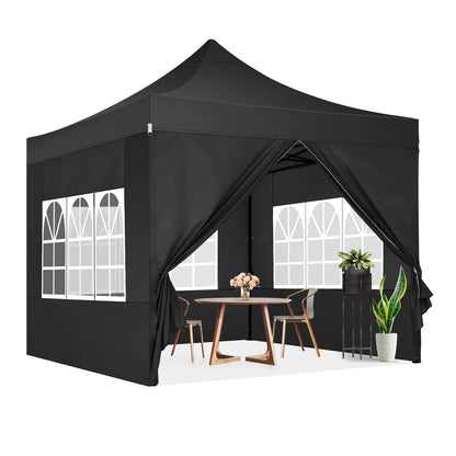 Tuinentent – Partytent – Pop-Up Luifeltent – Overkapping – Tent – Waterdicht Oxford Stof – Roestvrij Stalen Frame - 3x3m - Zwart - QUORE
