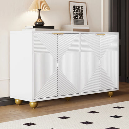 Opbergkastje – Opbergmeubel – Dressoir – Woonkamerkast – Halmeubel – Wit Met Gouden Handgrepen – 120x35x71,5 cm – Verstelbare Planken