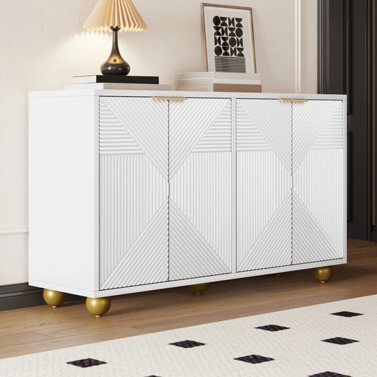 Opbergkastje – Opbergmeubel – Dressoir – Woonkamerkast – Halmeubel – Wit Met Gouden Handgrepen – 120x35x71,5 cm – Verstelbare Planken
