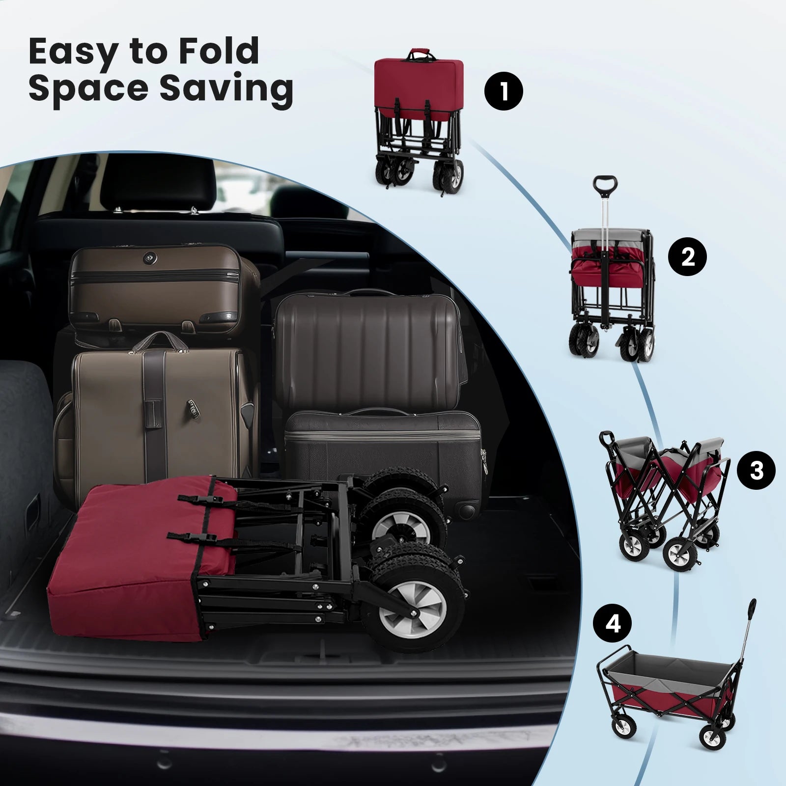 Tuinwagen - Tuinkar - Bolder - Transport - Strand - Heavy-duty - Plat- en - Hekwerkontwerp - 360° Draaibare Wielen - Voor Tuin - Erf - en Magazijn - Ergonomische Handgreep - Draagvermogen 80kg - Blauw Grijs - QUORE