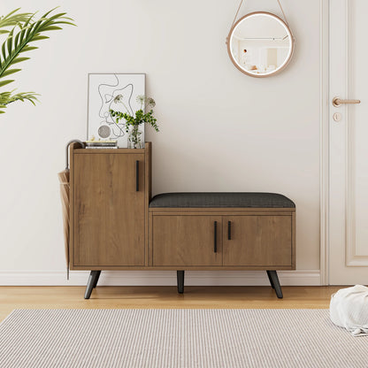 Schoenenbank – Schoenenrek – Zitbank – Opbergmeubel – Houten Frame – Comfortabel Kussen – Verstelbare Opbergruimte - 100 x 34 x 69 cm - Bruin & Grijs