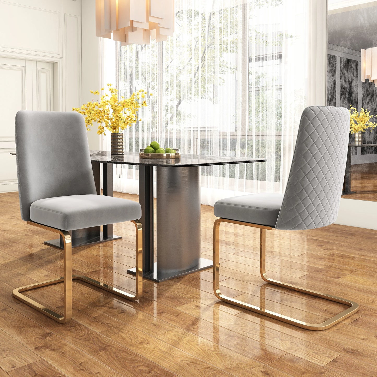 Velvet Eetkamerstoelen – Comfortabele Stoelen – Design Stoelen – Zachte Stoelen – Ergonomische Rugleuning – Stevig Metalen Frame - Beige