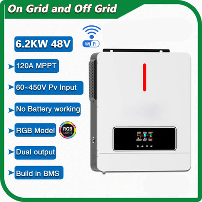 Hybride Inverter – Zonne-energie Omvormer – Off-Grid Inverter – Grid-Tied Inverter – 6,2 kW Vermogen – Pure Sinusgolf Output