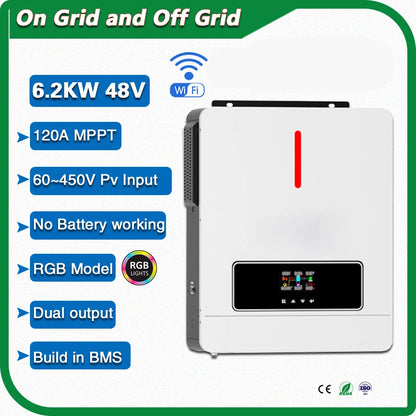 Omvormer Zonne-energie – Zonnepaneel Omvormer – Solar Inverter – Zonne-energie Converter – 6,2 kW Continu Vermogen – Breed MPPT Voltagebereik