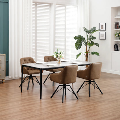 Draaibare Eetkamerstoelen – Set van 2 - Eetstoel – Bureaustoel – Leesstoel – Comfortstoel – Ergonomisch Design – 360° Draaibaar - Leer - Lichtbruin