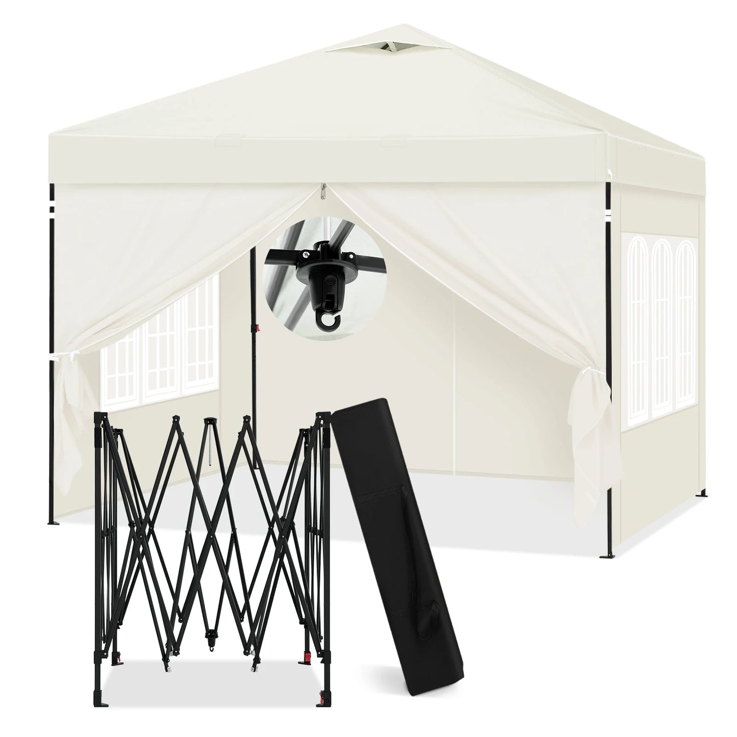 Paviljoen - Tuinpaviljoen - Partytent - Tuintent - Pop-up Kliksysteem - Stabiel - Vouwtent - Opvouwbaar - Waterdicht - Winterbestendig - 50+UV-Bescherming - voor Tuin - Buiten - Achtertuin - 210D Oxford - 3 x 3 m - Beige