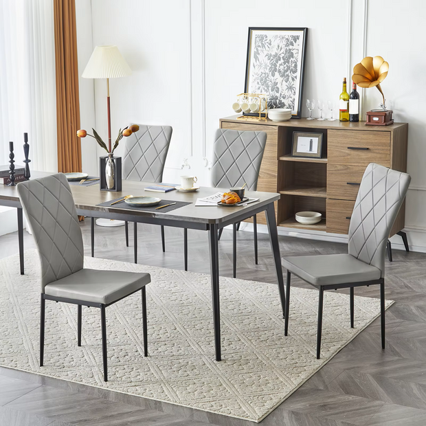 Chair - Dining Room Chairs - Set of 4 Leather Dining Room Chairs - Ergonomic - Metal Legs - High Backrest - Comfortable &amp; Stable - For Kitchen - Dining Room - 42x94.5x 59cm - Gray Leather