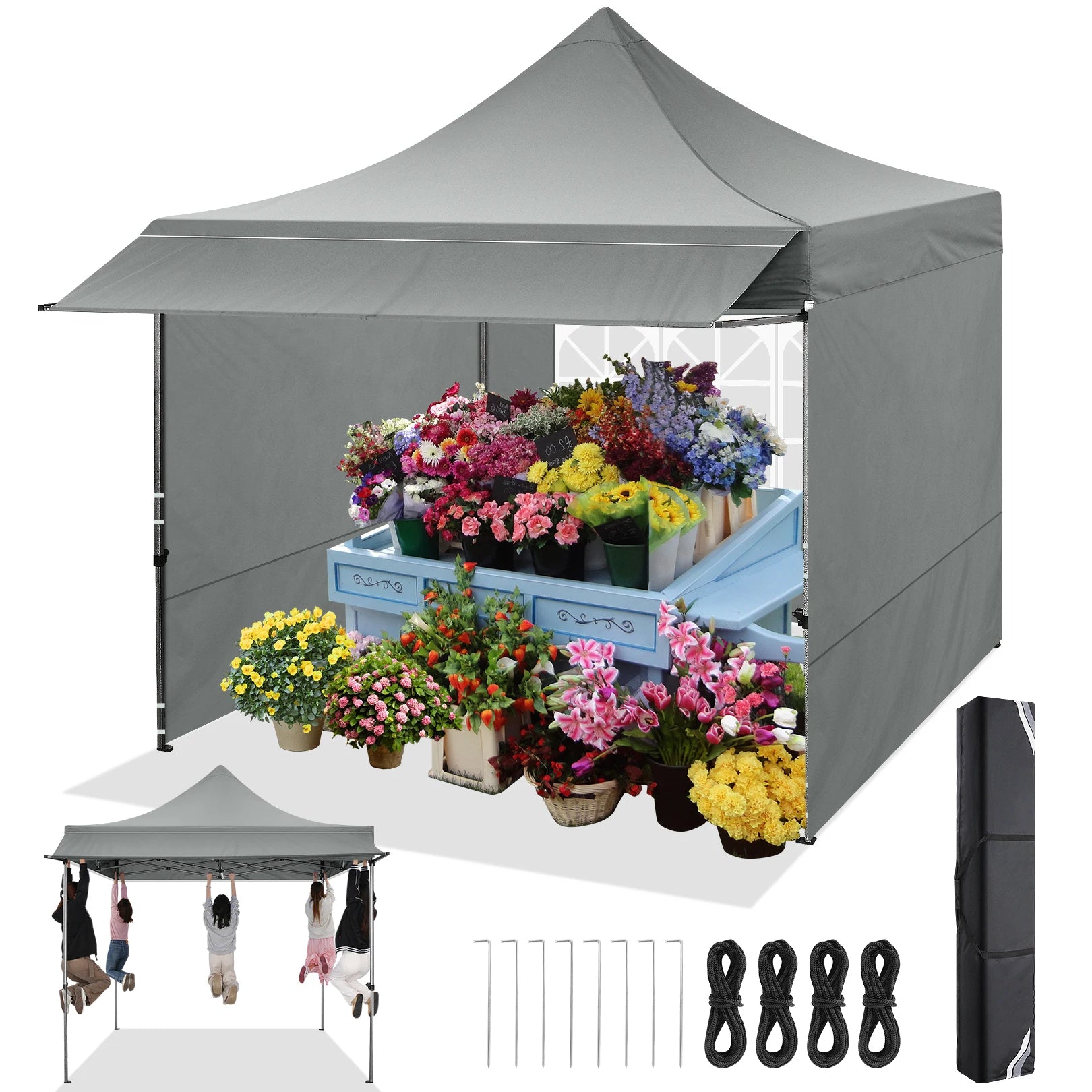 Partytent – Pop-Up Gazebo – Tent – Partyscherm – Waterdicht – 3x3 Meter – Verstelbaar Frame - Grijs - QUORE