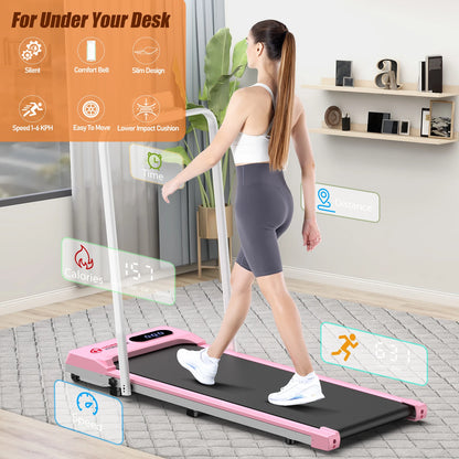 Loopband - Inklapbaar - 1-6 km/h - Wandelband - Pad - Wandel - Joggingmachine - met Afstandsbediening - 120 kg Gewichtslimiet - Thuisgymnastiek Eefening - Roze - QUORE