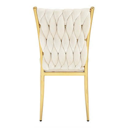 Eetkamerstoelen – Fluwelen Stoelen – Bureaustoelen – Comfortabele Stoelen – Set van 2 - Metalen Poten – Hoge Rugleuning - 59.5 x 47 x 94.5 cm - Crème