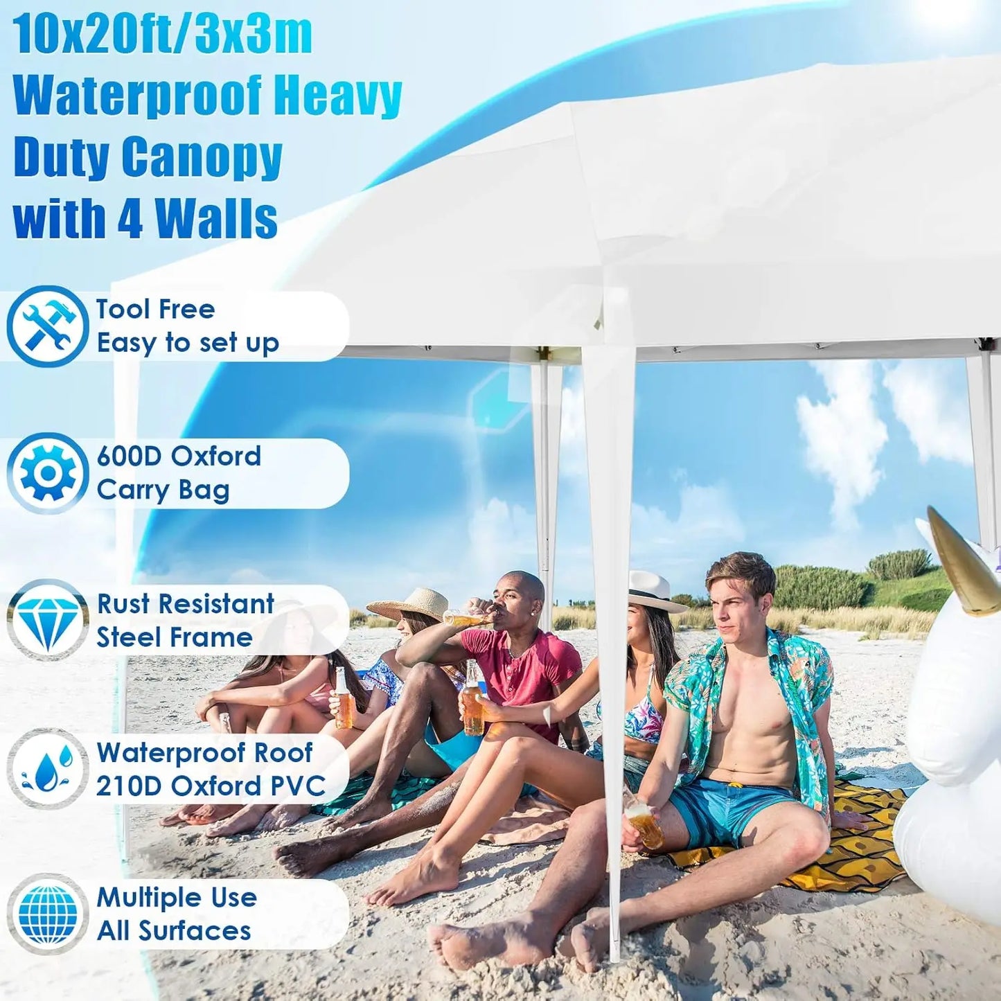 Partytent – Tent – Overkapping – Buitenluifel – 3x6 Meter – Waterdicht Oxford Doek – Verstelbaar Stalen Frame - Wit - QUORE