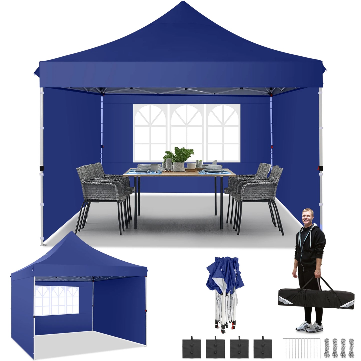 Paviljoen – Tuinent – Pop-Up Tuent – Overkapping – Partytent – 3x3 Meter – Verstelbare Hoogte - Donkerblauw