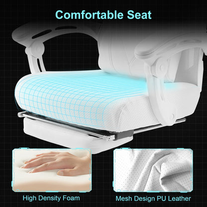 Gaming Stoel – Ergonomische Bureaustoel – Comfortabele Stoel – Mesh Rugleuning – Verstelbare Zithoogte – 150 Kg Belastbaar - 52 x 65 x 132 cm - Wit - QUORE