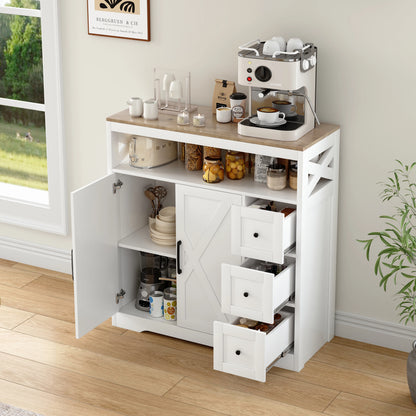 Houten Dressoir – Opbergkast – Sideboard – Kast – Ladekast – Wit Met Houtaccenten – 3 Laden & 2 Deuren – Compact 100x40x72,3 cm