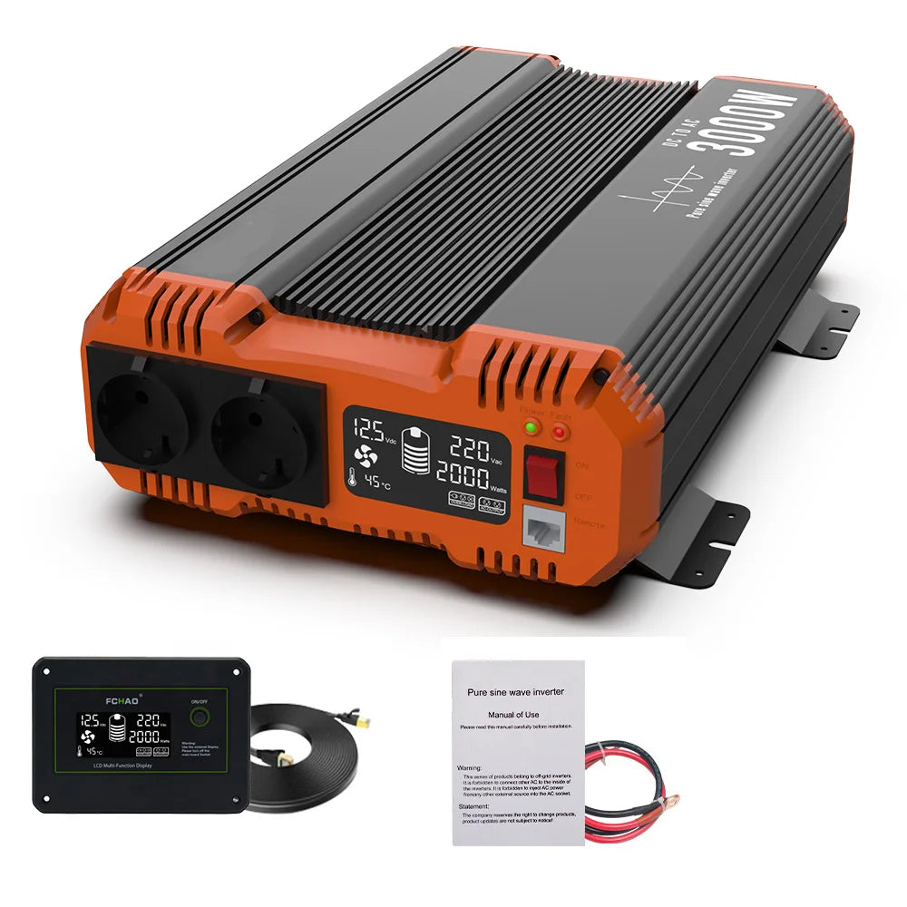 Zuivere Sinusgolf Omvormer – Stroomomvormer – 12V Naar 220V – Camper Omvormer – 6000W Piekvermogen – Aluminium Behuizing