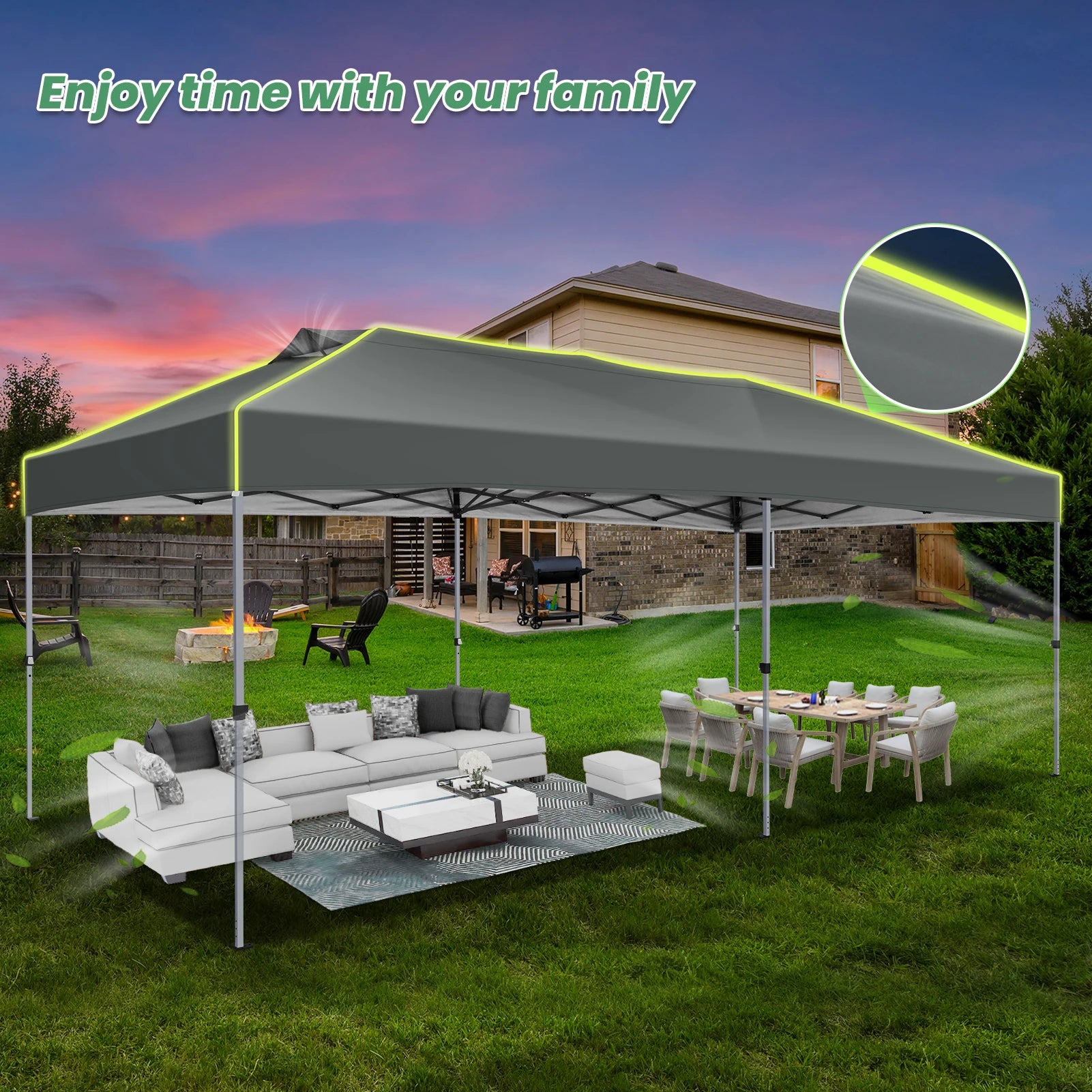 Tuinpaviljoen – Partytent – Prijstent – Inklapbare Feesttent – Tuinkamer – Overkapping – Waterdicht 210D Oxford Materiaal – UPF 50+ UV Bescherming - 3x6m - Grijs - QUORE