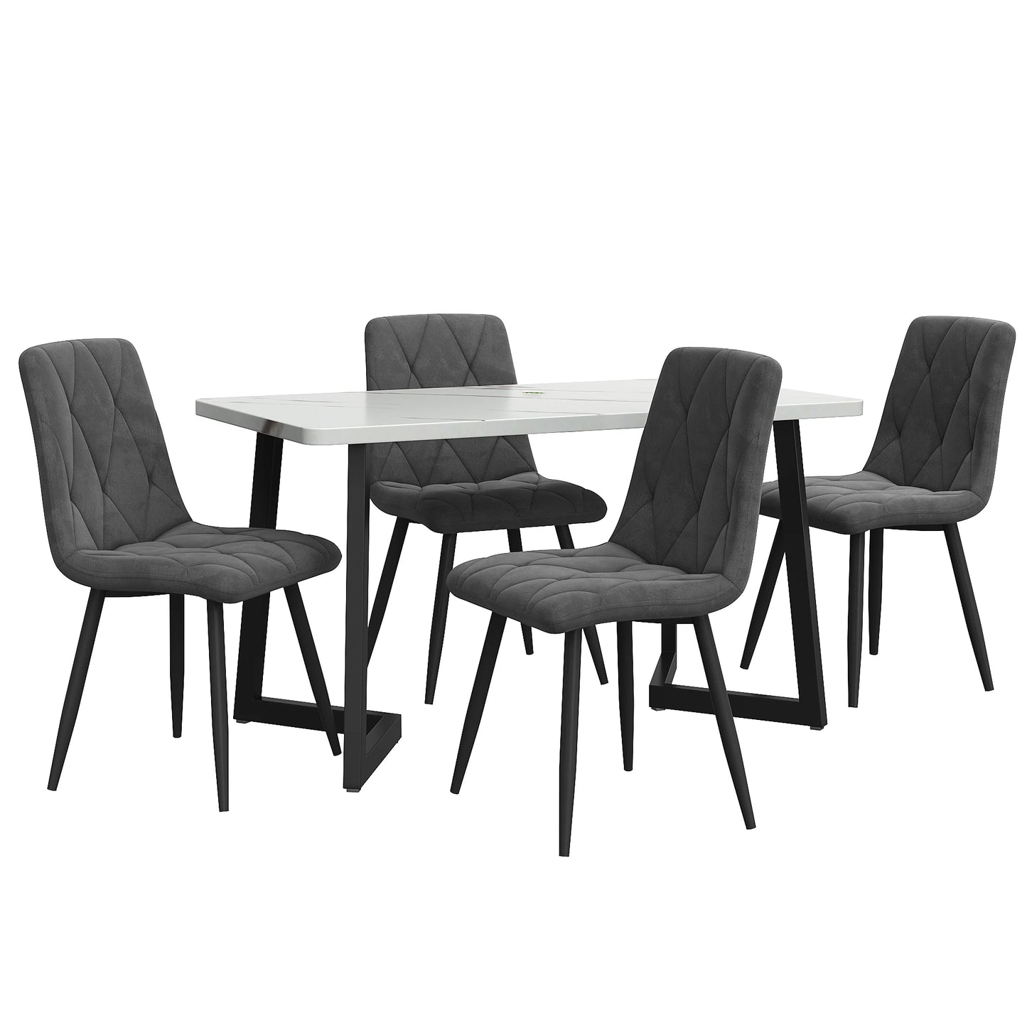 Eettafel Set – Eettafel Met Stoelen – Tafel En Stoelen – Velours Stoelen – Ruimtebesparend – Draagkracht 150 Kg - Zwart