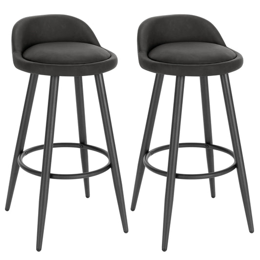 Barkruk - Bar stoel - Bar stoelen set 2 - Cafékruk Barmeubilair - Bar gereedschap cocktails - Fluwelen barkrukken - 120 kg - Antraciet leer - QUORE