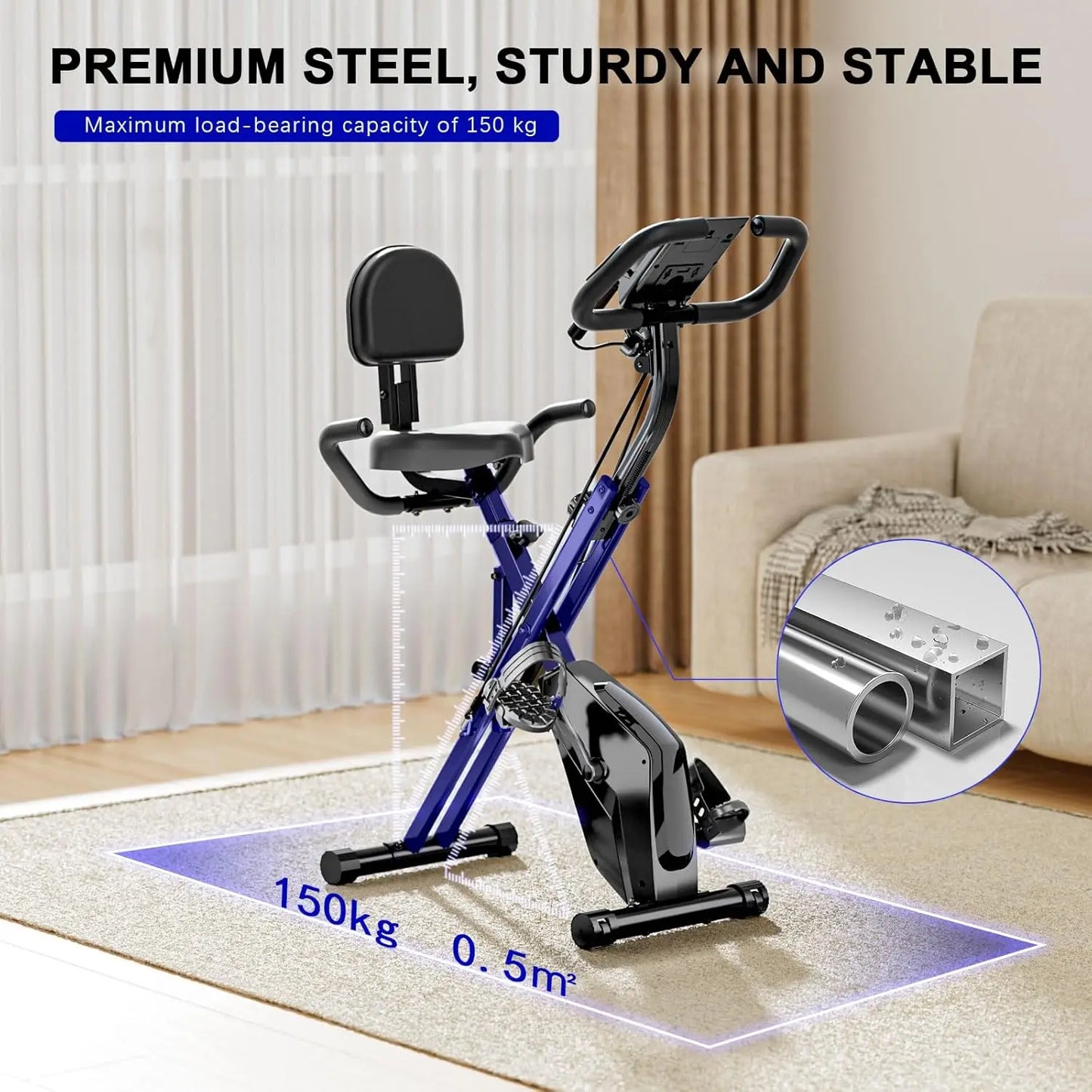 Hometrainer - Fitness Fiets - 8 Weerstandsniveaus - Systeem Magnetisch - Transportwielen - 4 in 1 - LCD Display - Comfortabele Zitting - voor Gewichtsverlies - Batterij-aangedreven - 150kg - Zwart