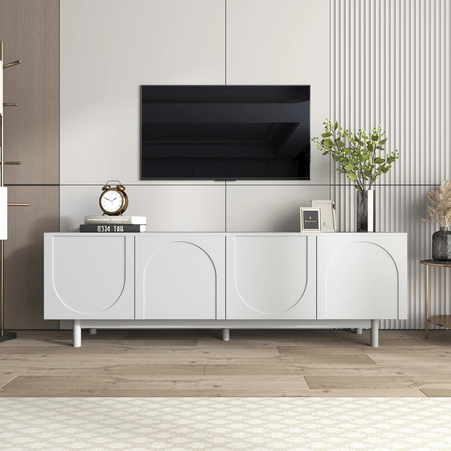 Tv-Meubel – TV Kast – Tv Meubel Modern – Woonkamermeubel – Zonder Handgrepen – Verstelbare Planken – Houten Potten - 175 x 38 x 56 cm - Wit