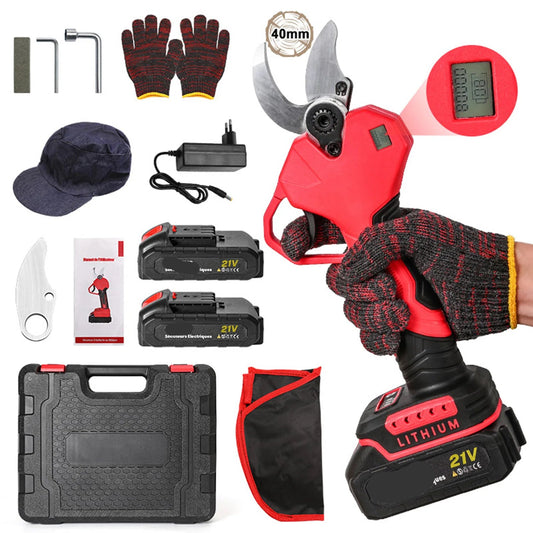 Elektrische Snoeischaar - 40mm - Accu Snoeischaar - 900W - Takkenschaar - Heggenschaar - Digitale Display - Voor Bomen - en Tuinonderhoud - 2 Accu - Rood