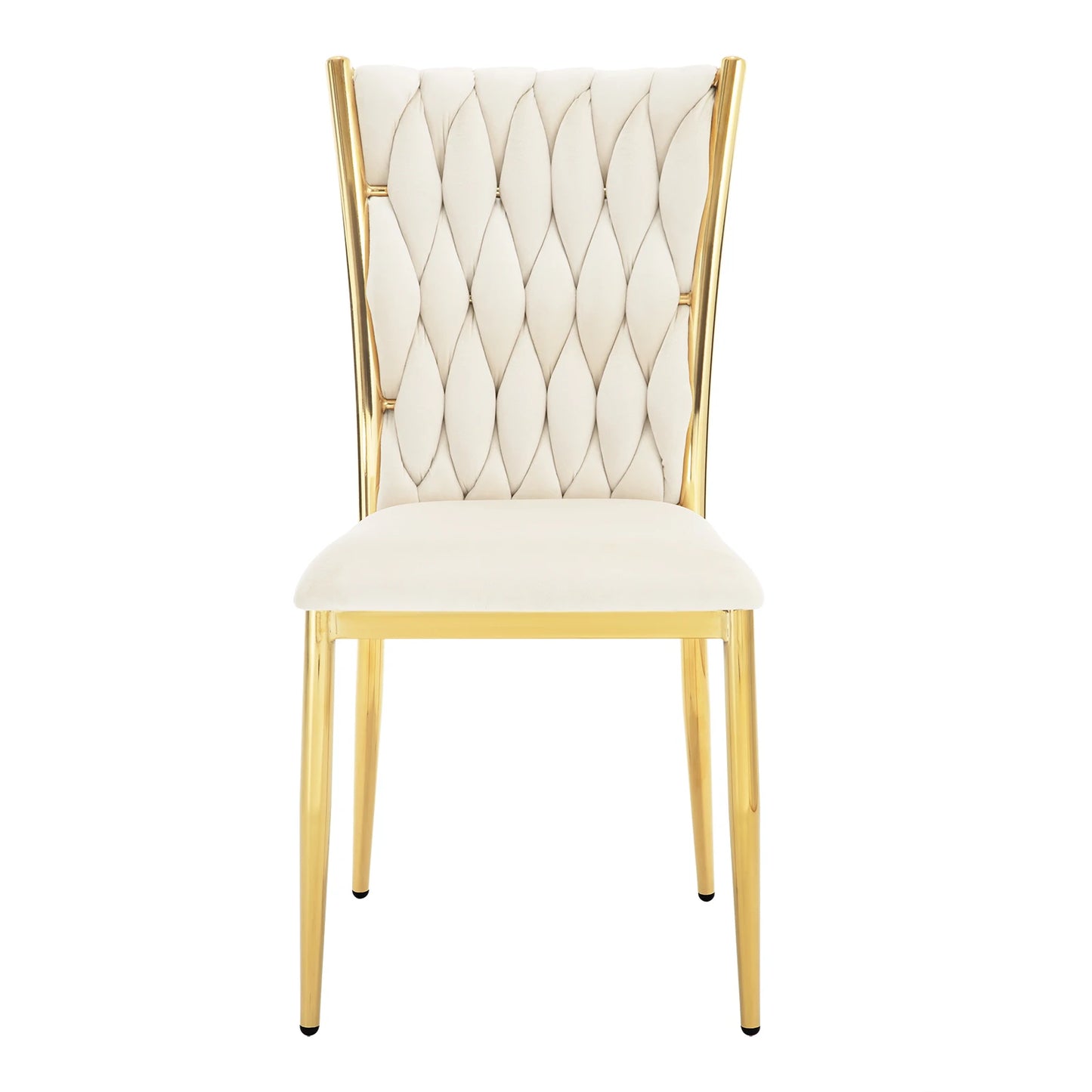 Eetkamerstoelen – Fluwelen Stoelen – Bureaustoelen – Comfortabele Stoelen – Set van 2 - Metalen Poten – Hoge Rugleuning - 59.5 x 47 x 94.5 cm - Crème