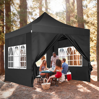 Tuinentent – Partytent – Pop-Up Luifeltent – Overkapping – Tent – Waterdicht Oxford Stof – Roestvrij Stalen Frame - 3x3m - Zwart - QUORE