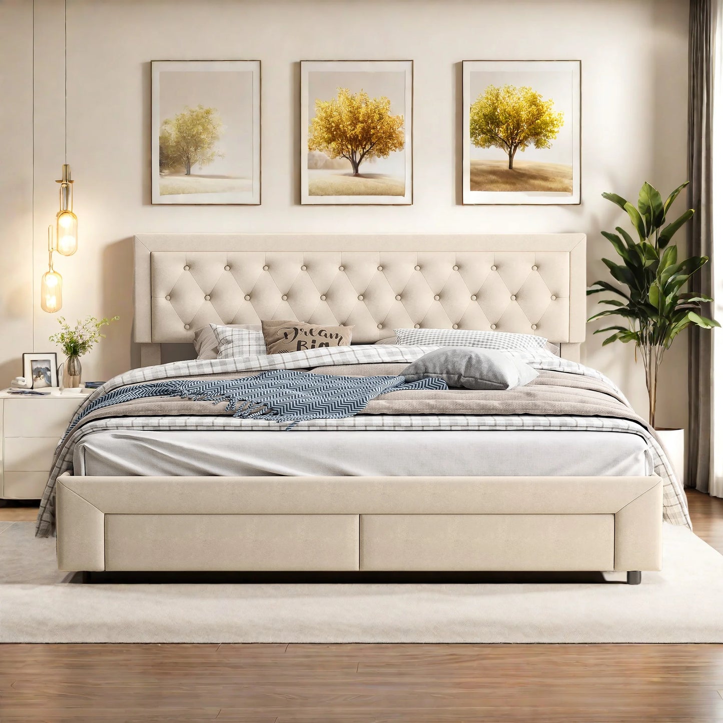 Opbergbed – Bedframe – Tweepersoonsbed – Slaapbank – Stijlvol Bed – Grijs 180x200 cm – Fluwelen Bekleding – 2 Ruime Lade Met Wieltjes