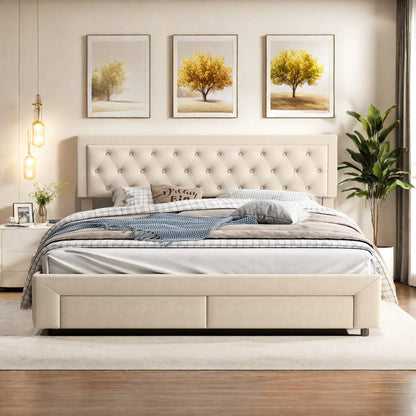 Gestoffeerd Opbergbed – Opbergbed Met Laden – Bed Met Opbergruimte – Tweepersoonsbed – Slaapbank – Grijs 160x200 cm – Zachte Velvet Bekleding – Royale Opberglades Met Rollers