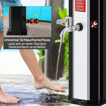 Solar Douche - Douchekraan - Douchepaneel - Camping Douche - Zonnedouche -  40L Solar Shower Kolom – Tuin en Strand Buiten Douche, Koud & Warm Water, Waterproof, Voor Zwembad en Tuin – Zwart Zilver - QUORE